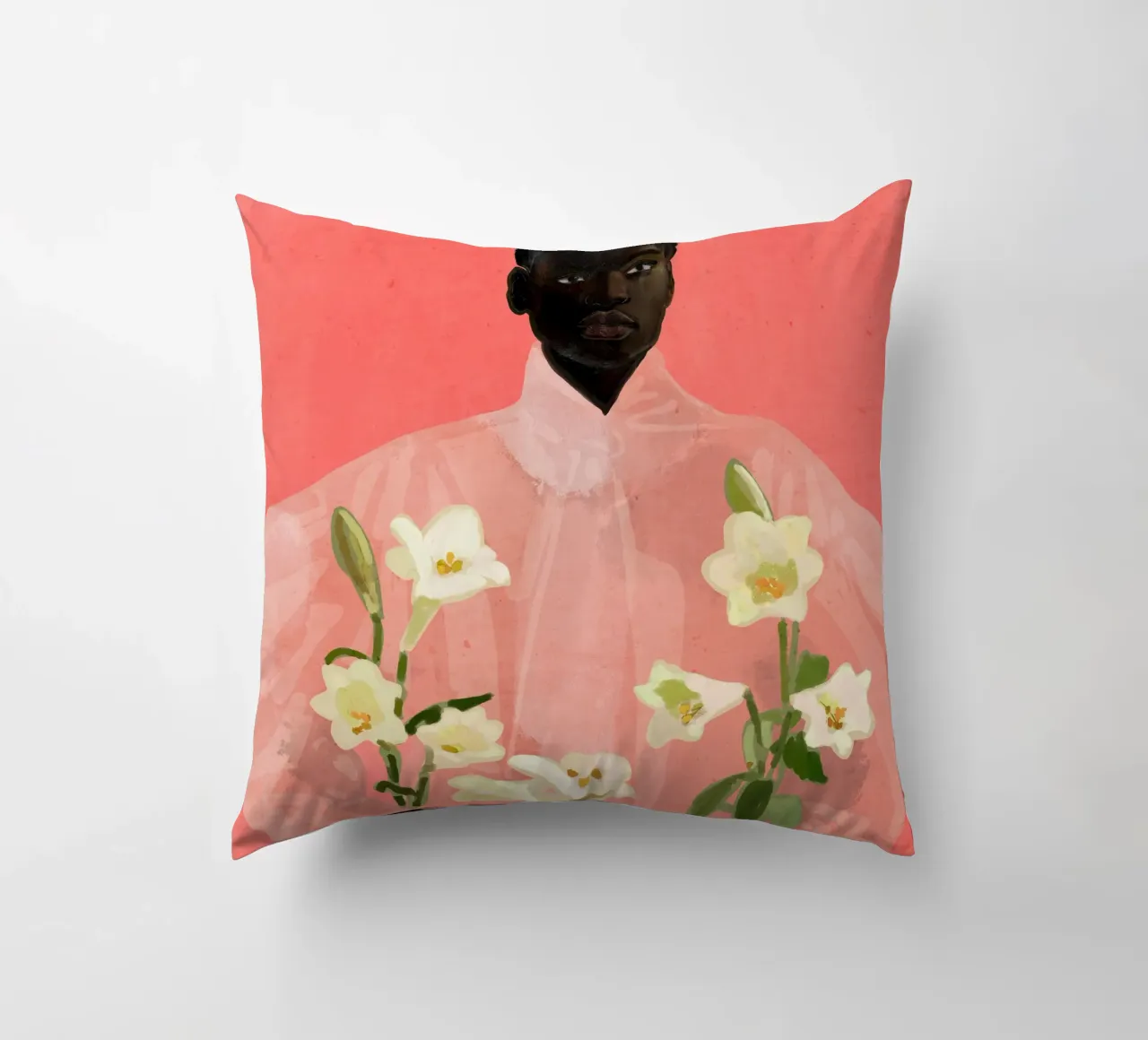 Ragazza con fiori in mano cuscino da ThingDesign