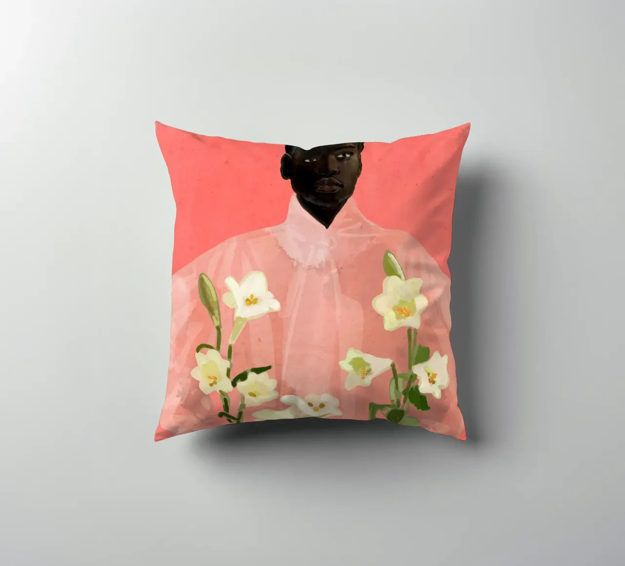 Ragazza con fiori in mano cuscino da ThingDesign