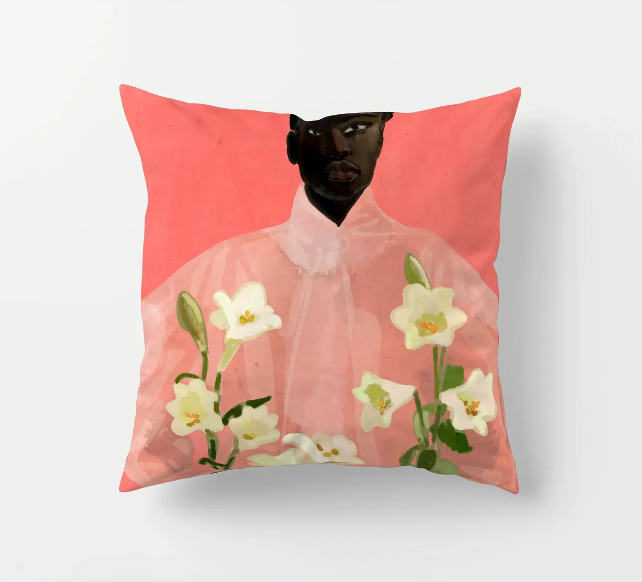 Ragazza con fiori in mano cuscino da ThingDesign