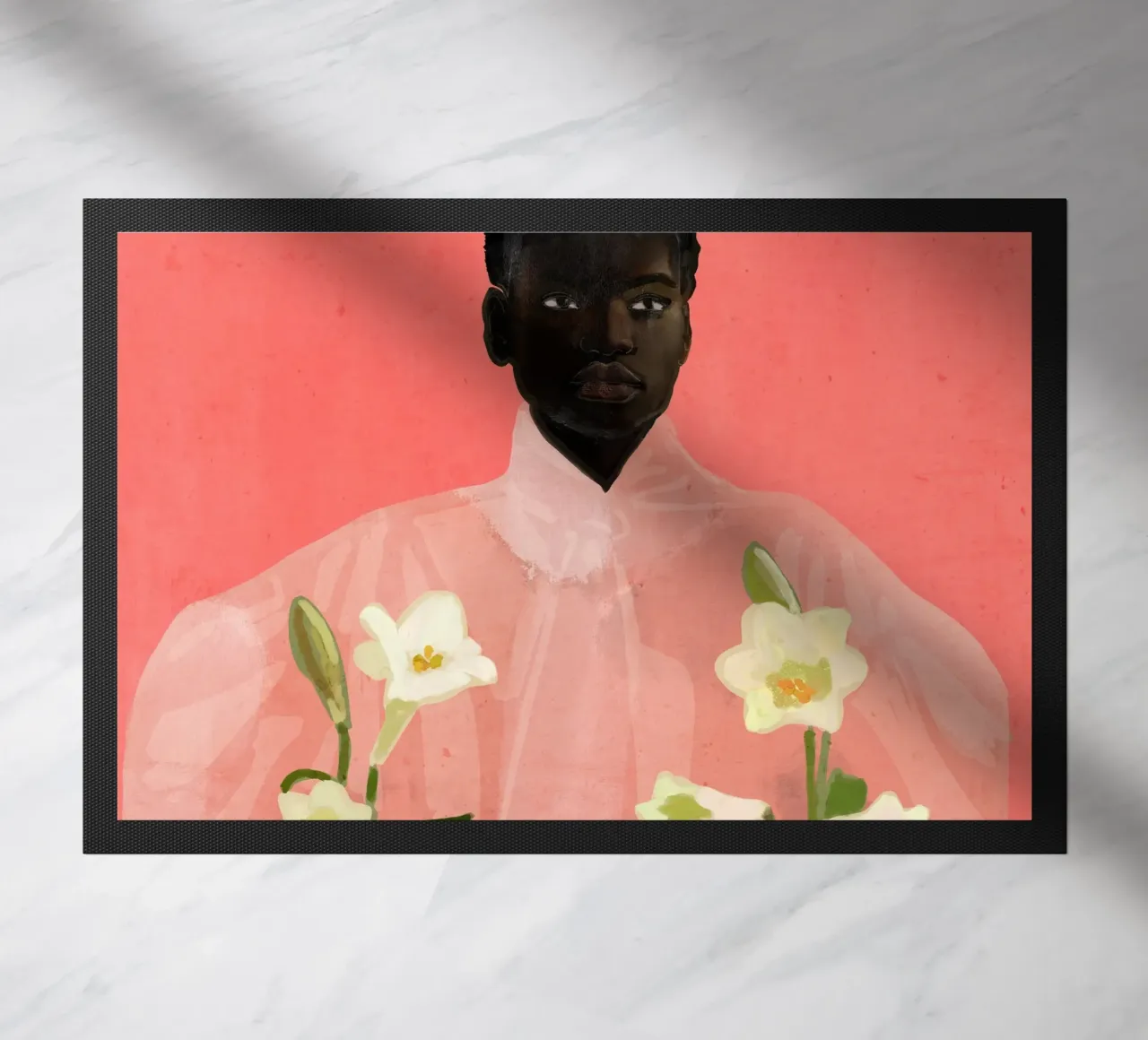 Girl Holding Flowers doormat by ThingDesign