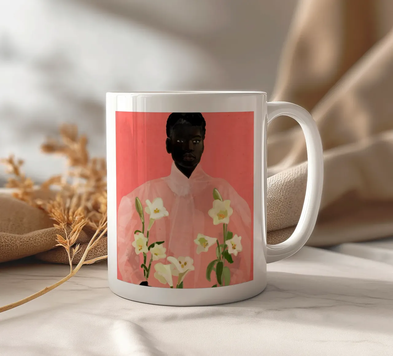 Ragazza con fiori in mano tazza in ceramica da ThingDesign