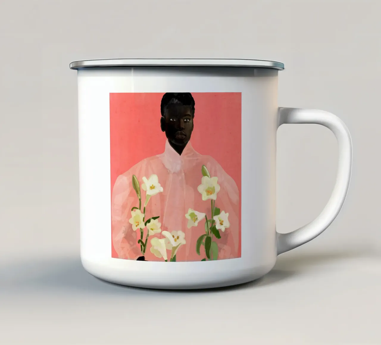 Ragazza con fiori in mano tazza in smalto da ThingDesign