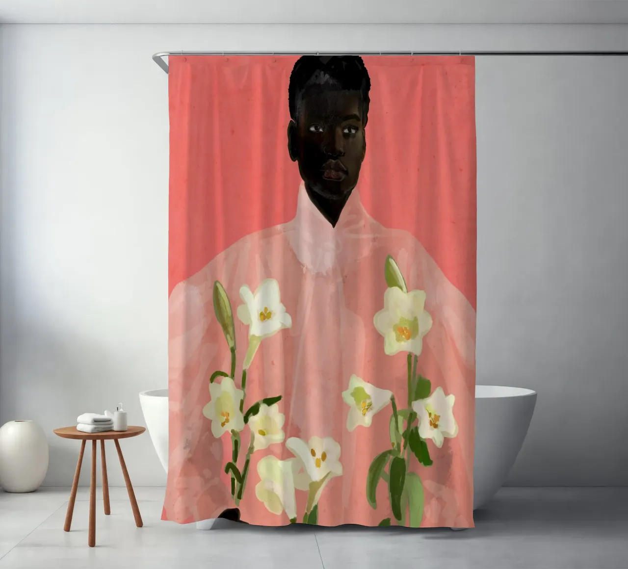 Ragazza con fiori in mano tenda da doccia da ThingDesign