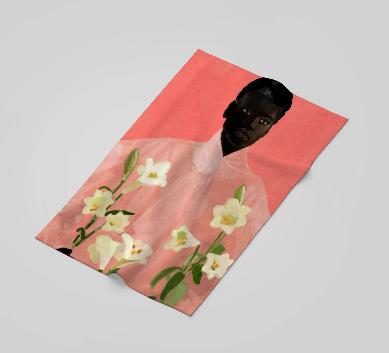 Ragazza con fiori in mano telo mare da ThingDesign