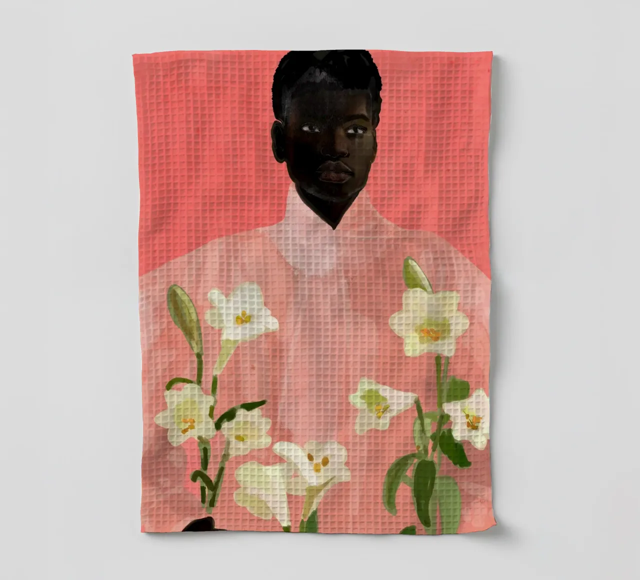 Ragazza con fiori in mano canovaccio da cucina da ThingDesign