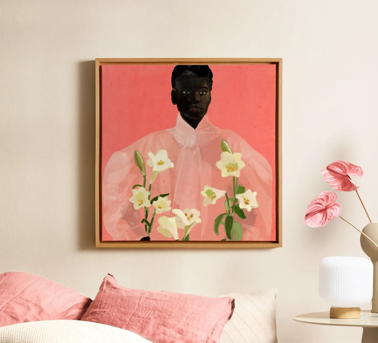 Ragazza con fiori in mano tela da ThingDesign