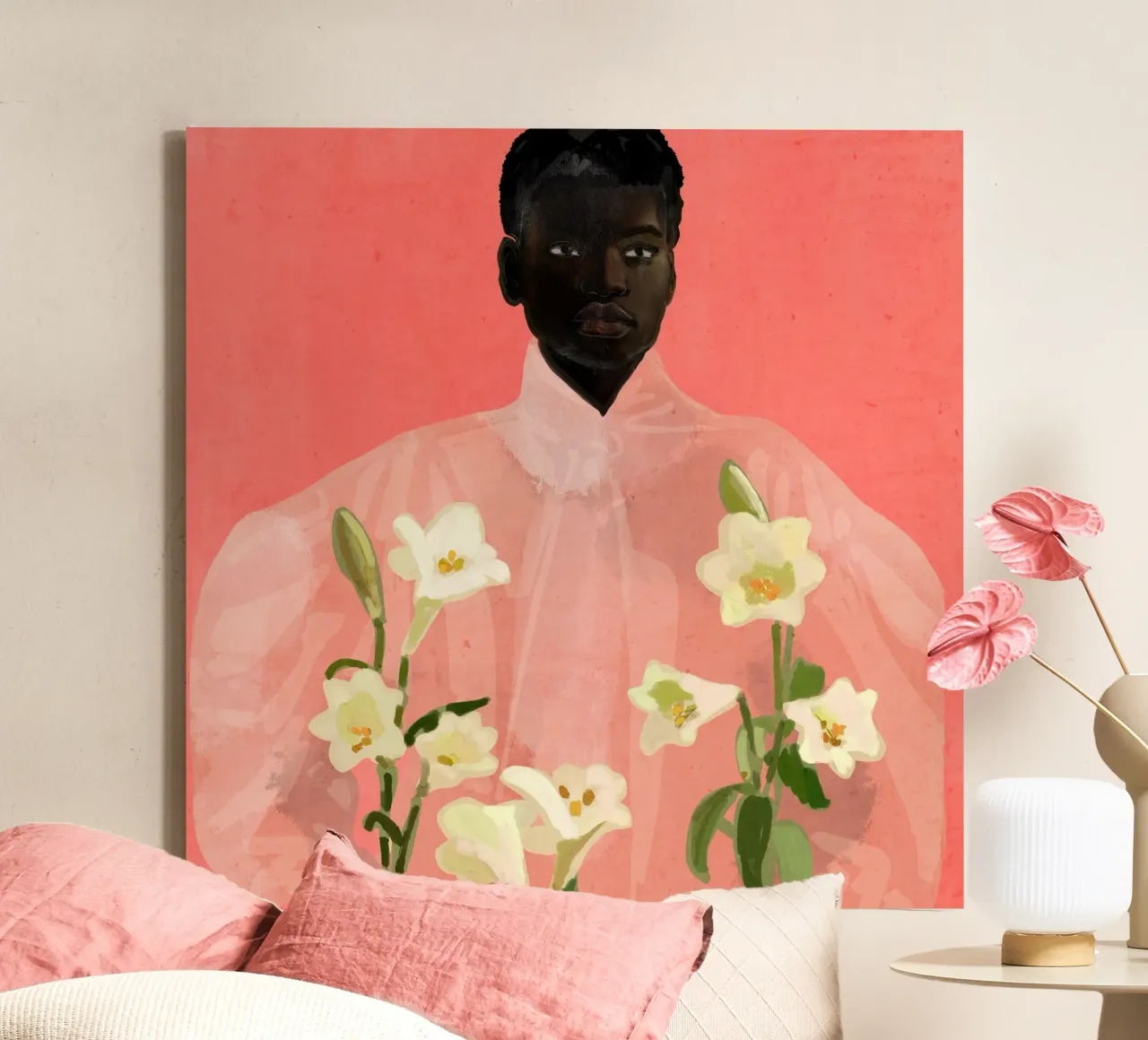Ragazza con fiori in mano tela da ThingDesign