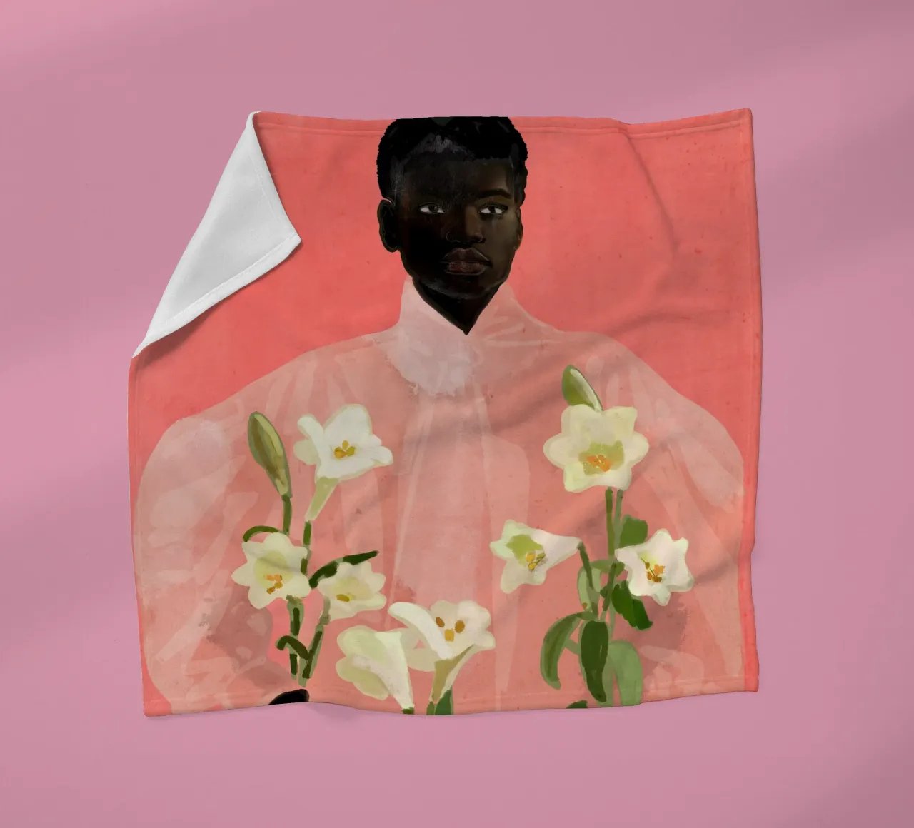 Ragazza con fiori in mano coperta in pile da ThingDesign