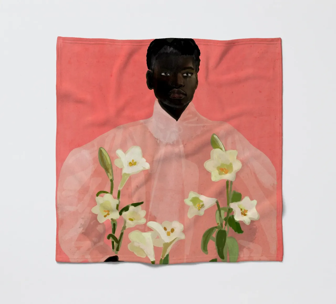 Ragazza con fiori in mano coperta in pile da ThingDesign