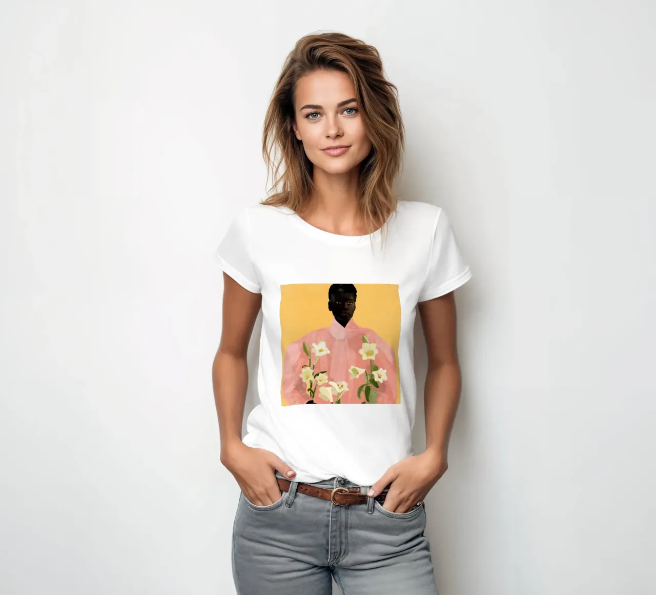 Ragazza con fiori in mano 2 t-shirt da donna da ThingDesign