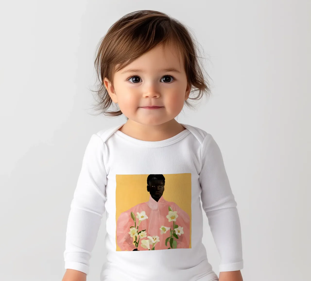 Ragazza con fiori in mano 2 body neonato maniche lunghe da ThingDesign