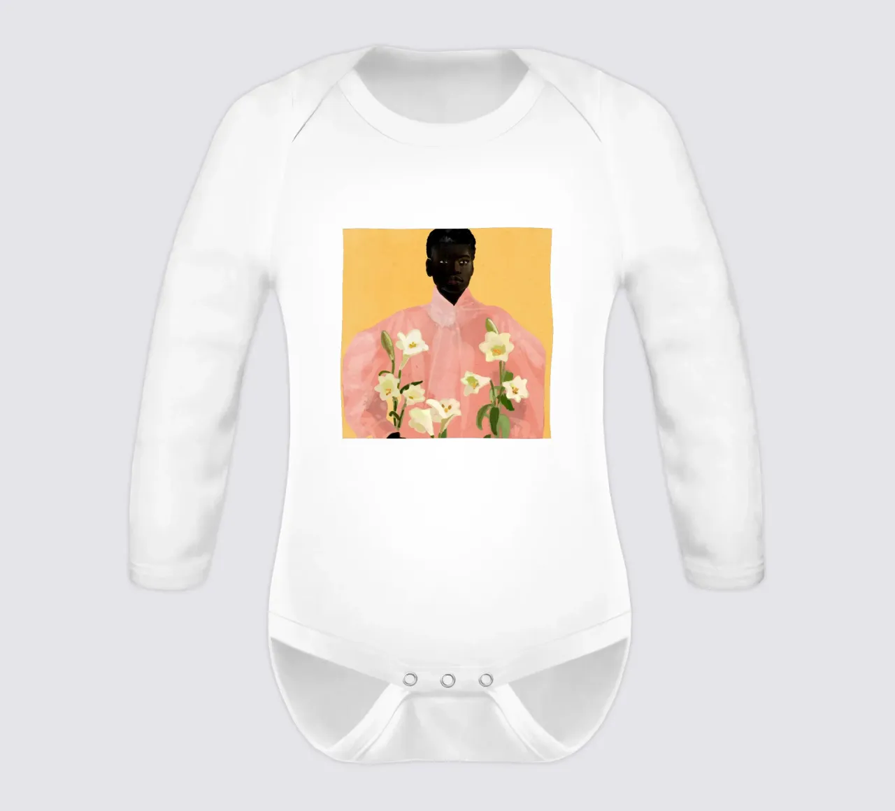 Ragazza con fiori in mano 2 body neonato maniche lunghe da ThingDesign