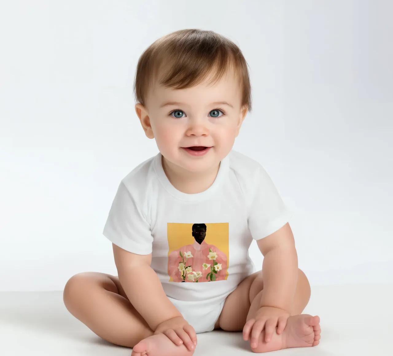 Ragazza con fiori in mano 2 body neonato maniche corte da ThingDesign