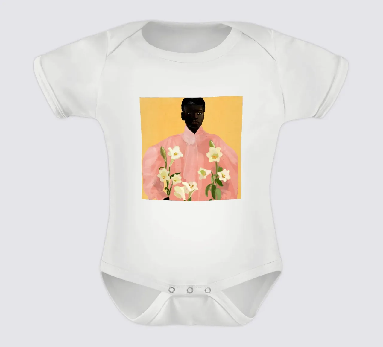 Ragazza con fiori in mano 2 body neonato maniche corte da ThingDesign