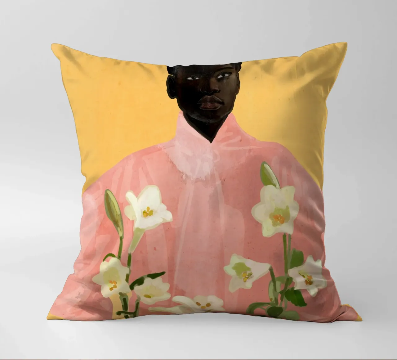 Ragazza con fiori in mano 2 cuscino da ThingDesign