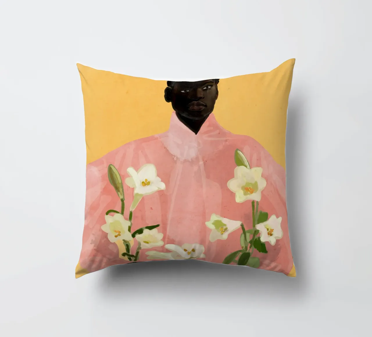Ragazza con fiori in mano 2 cuscino da ThingDesign