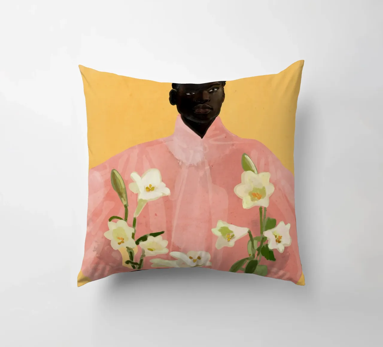 Ragazza con fiori in mano 2 cuscino da ThingDesign