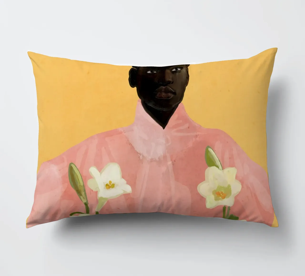 Ragazza con fiori in mano 2 cuscino da ThingDesign