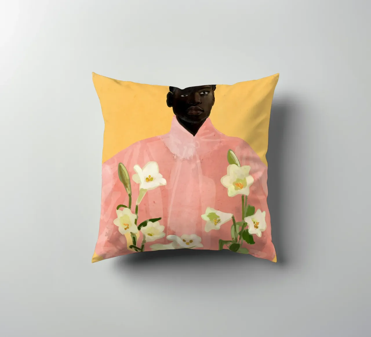 Ragazza con fiori in mano 2 cuscino da ThingDesign