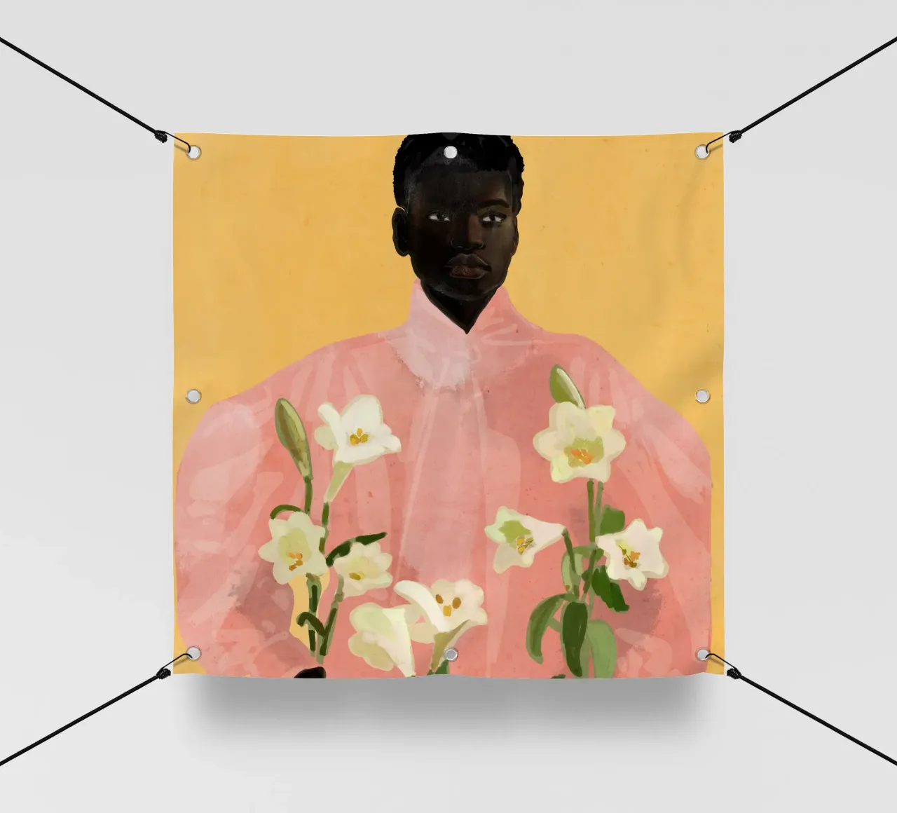 Ragazza con fiori in mano 2 telo in pvc da ThingDesign