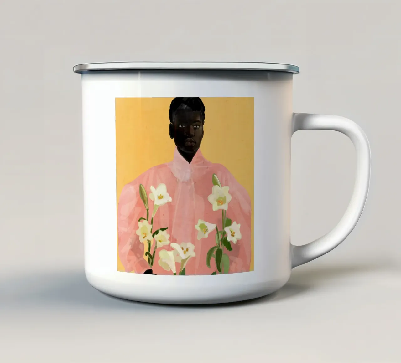 Ragazza con fiori in mano 2 tazza in smalto da ThingDesign