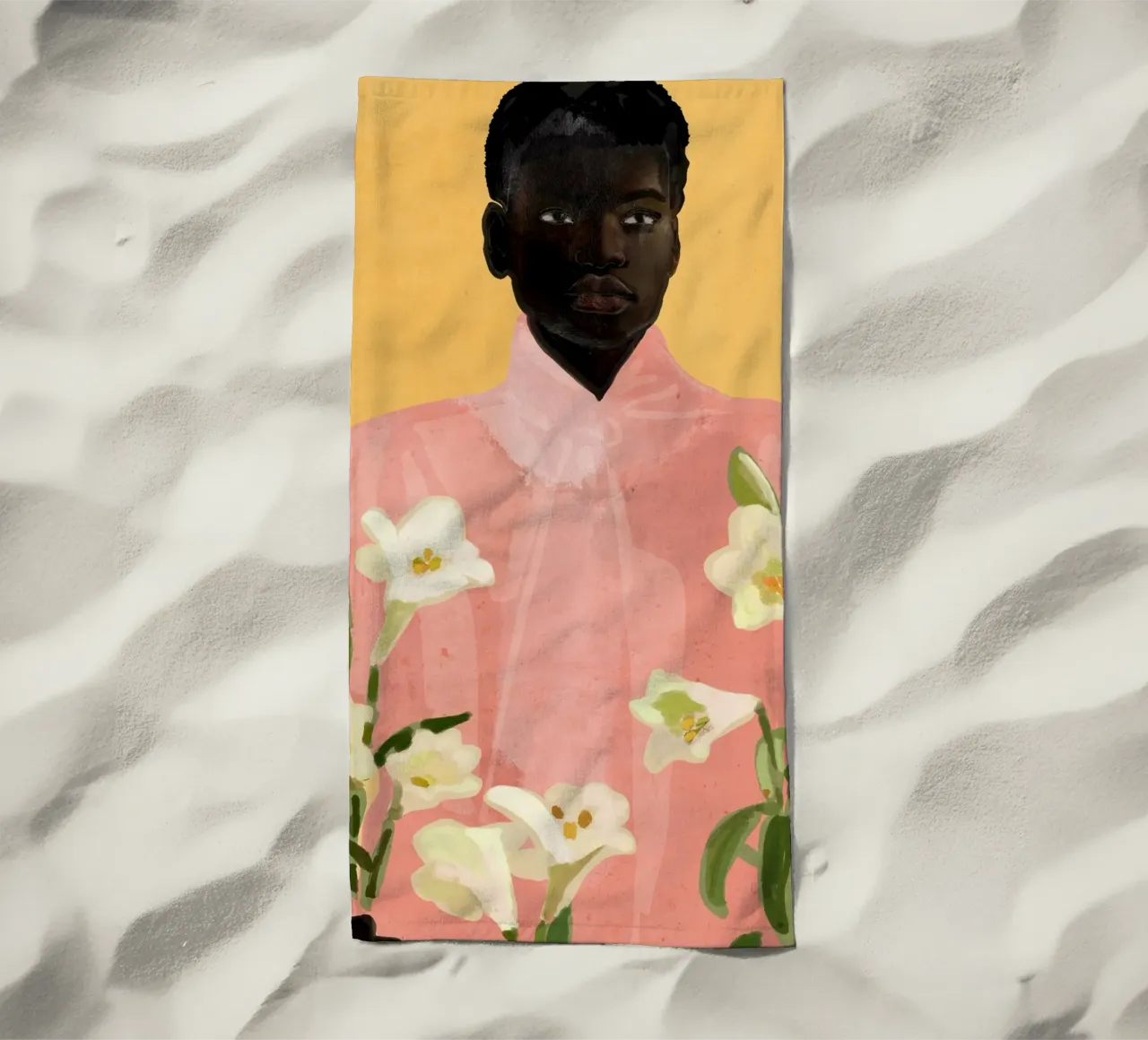 Ragazza con fiori in mano 2 telo mare da ThingDesign