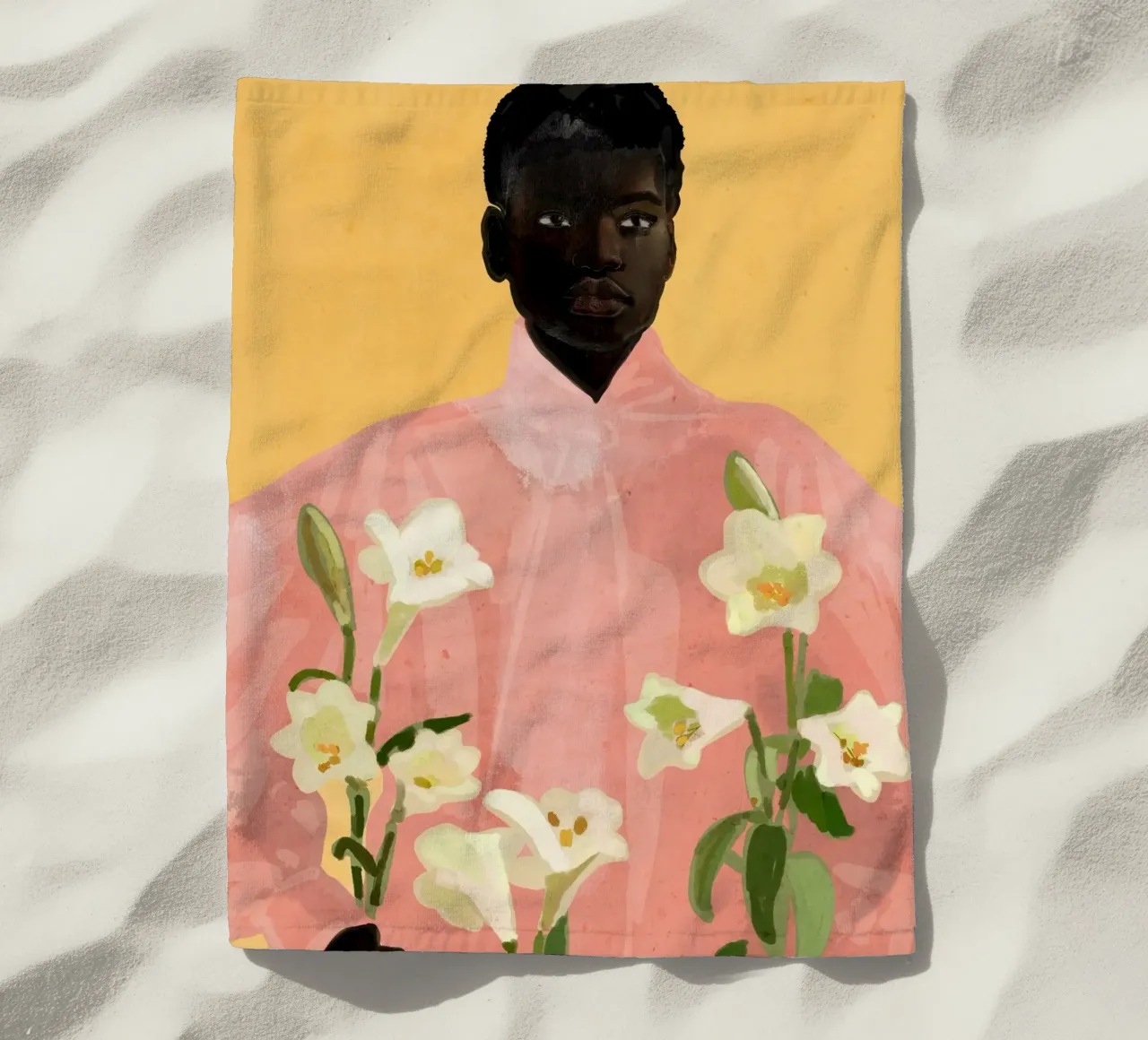 Ragazza con fiori in mano 2 telo mare da ThingDesign