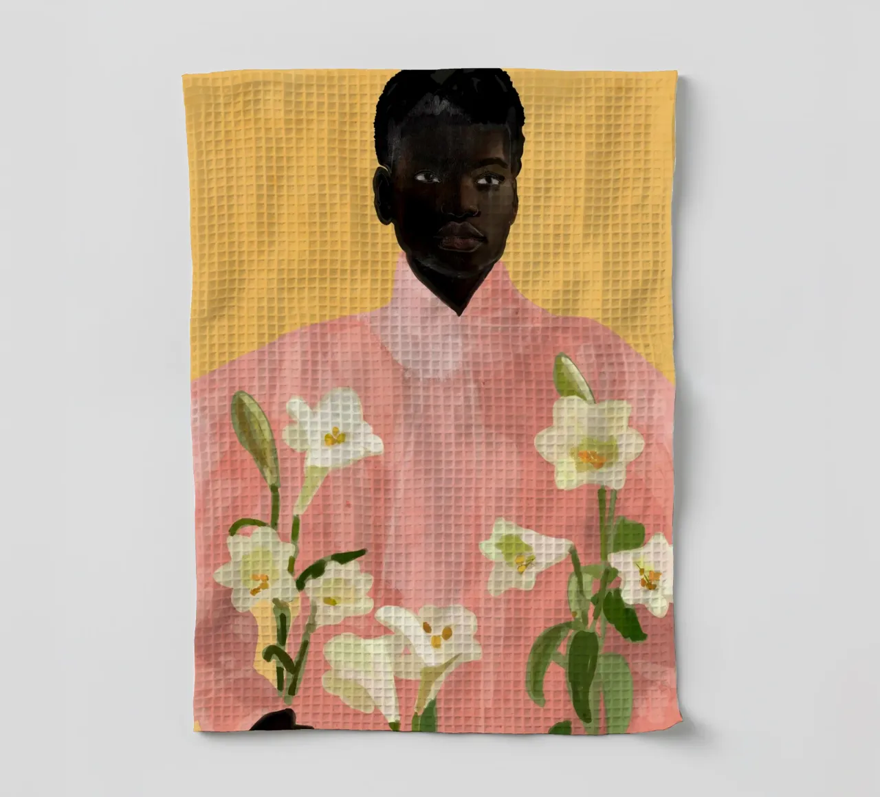 Ragazza con fiori in mano 2 canovaccio da cucina da ThingDesign