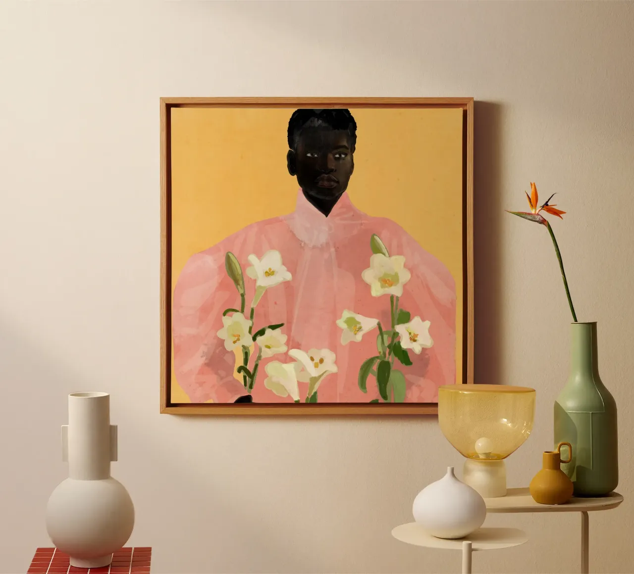 Ragazza con fiori in mano 2 tela da ThingDesign