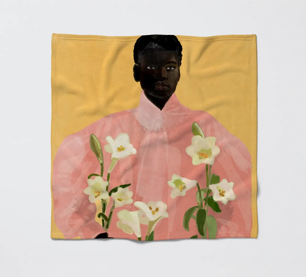 Ragazza con fiori in mano 2 coperta in pile da ThingDesign