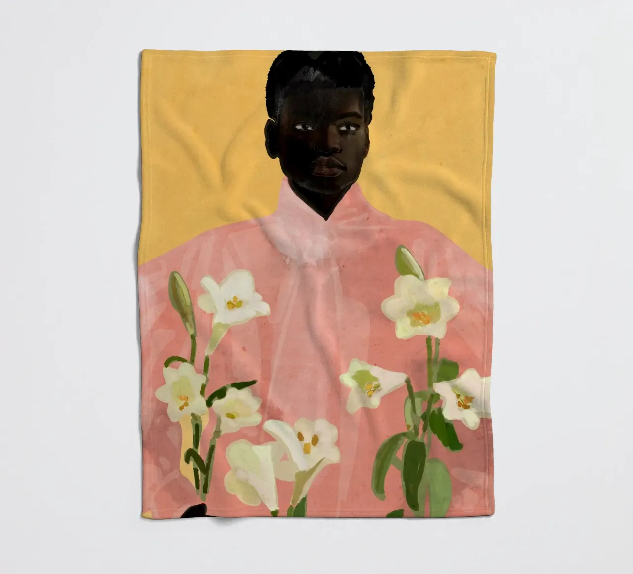 Ragazza con fiori in mano 2 coperta in pile da ThingDesign