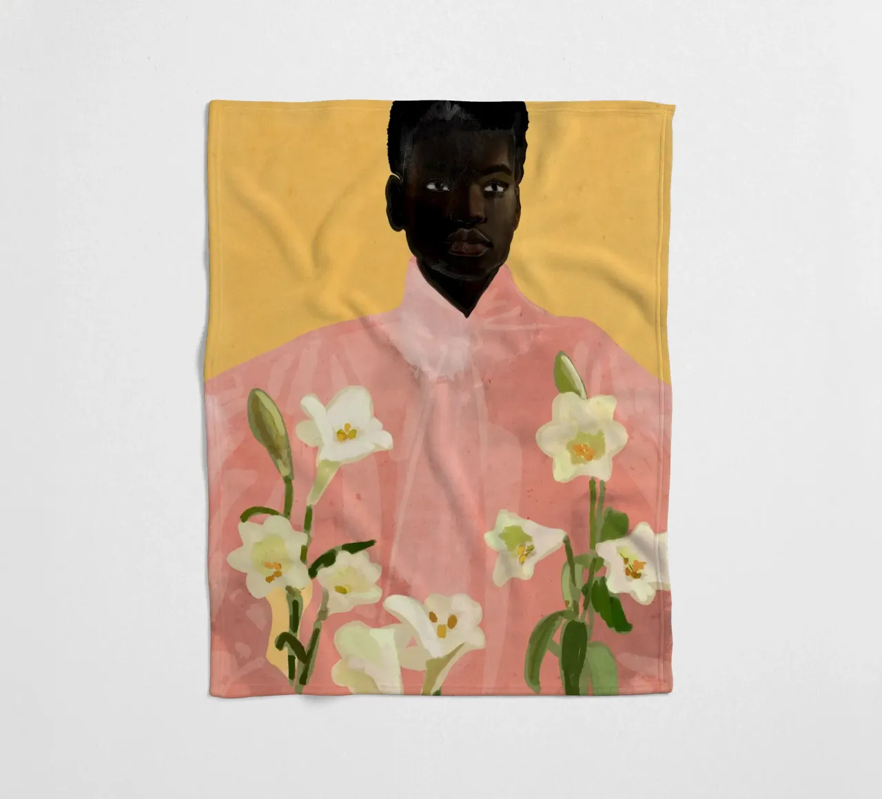 Ragazza con fiori in mano 2 coperta in pile da ThingDesign