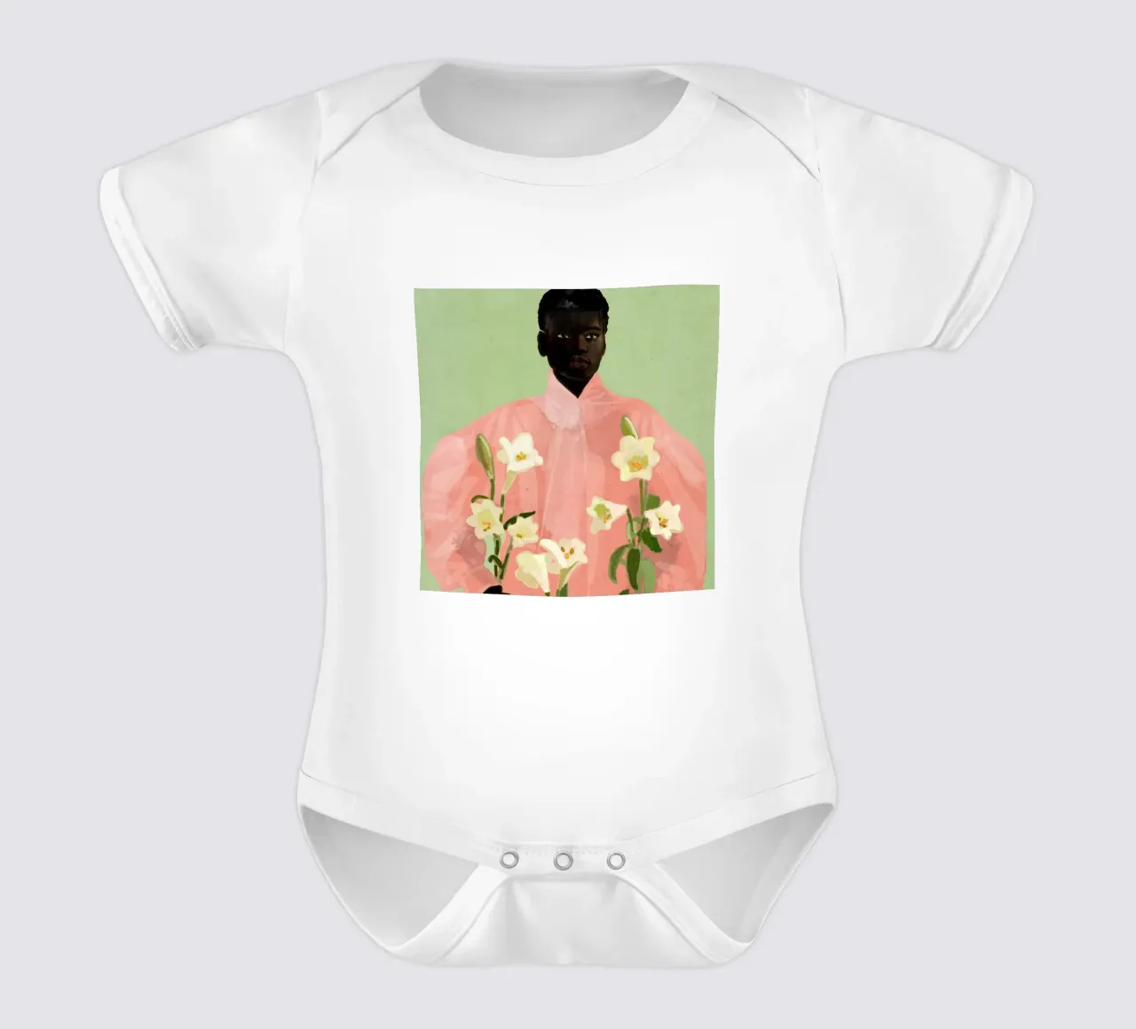 Ragazza con fiori in mano 3 body neonato maniche corte da ThingDesign