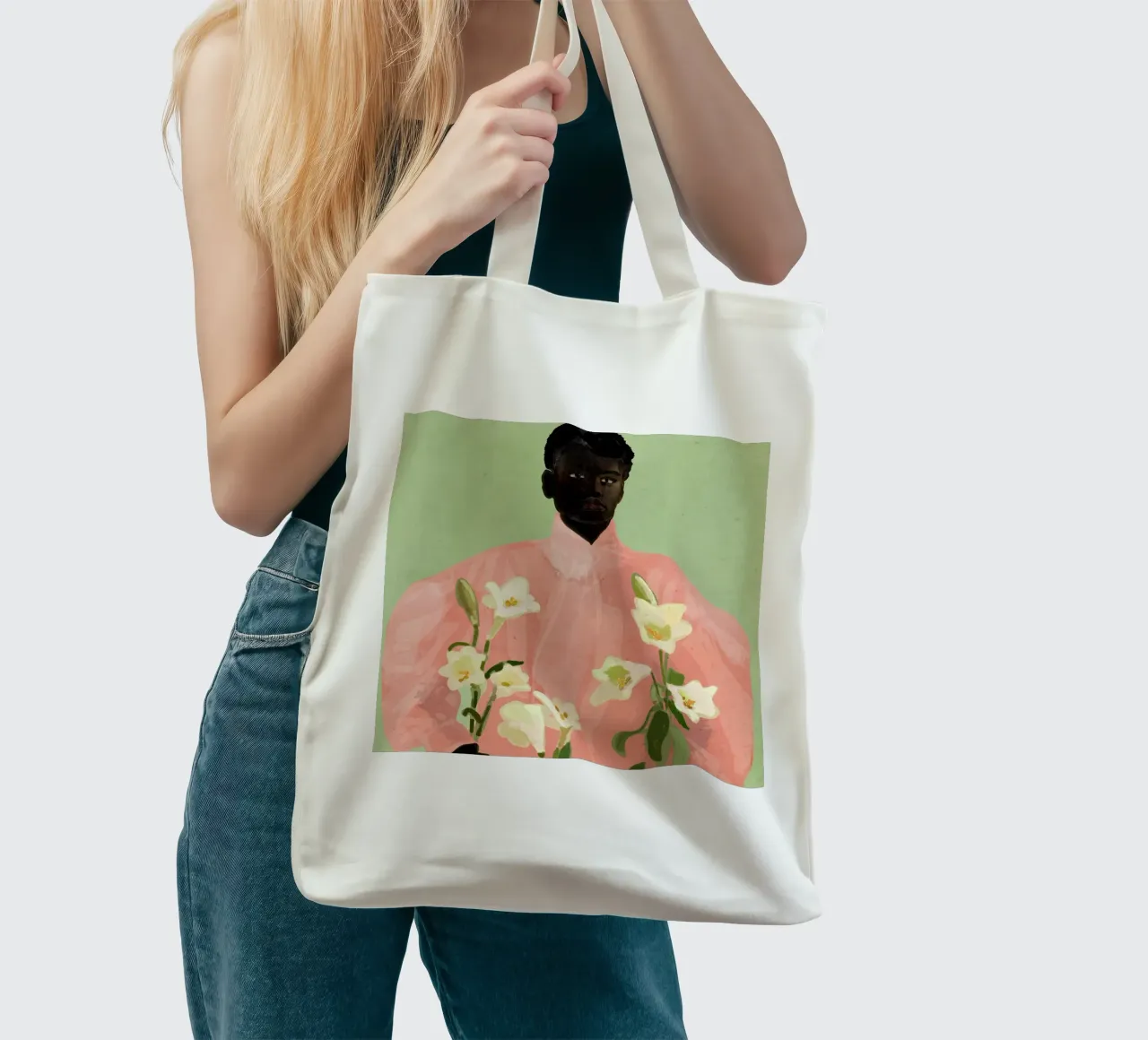 Ragazza con fiori in mano 3 borsa in juta da ThingDesign