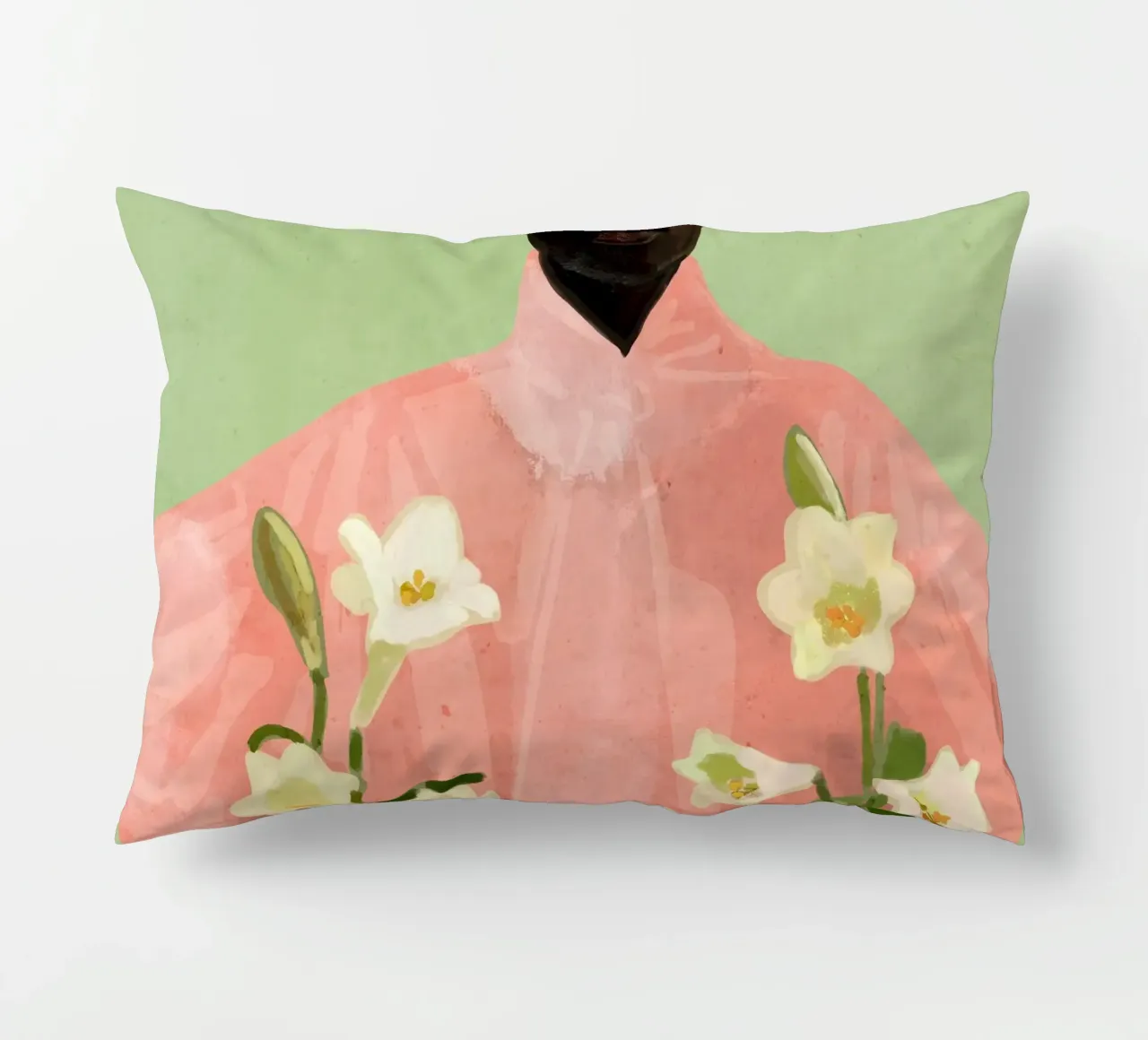 Ragazza con fiori in mano 3 cuscino da ThingDesign