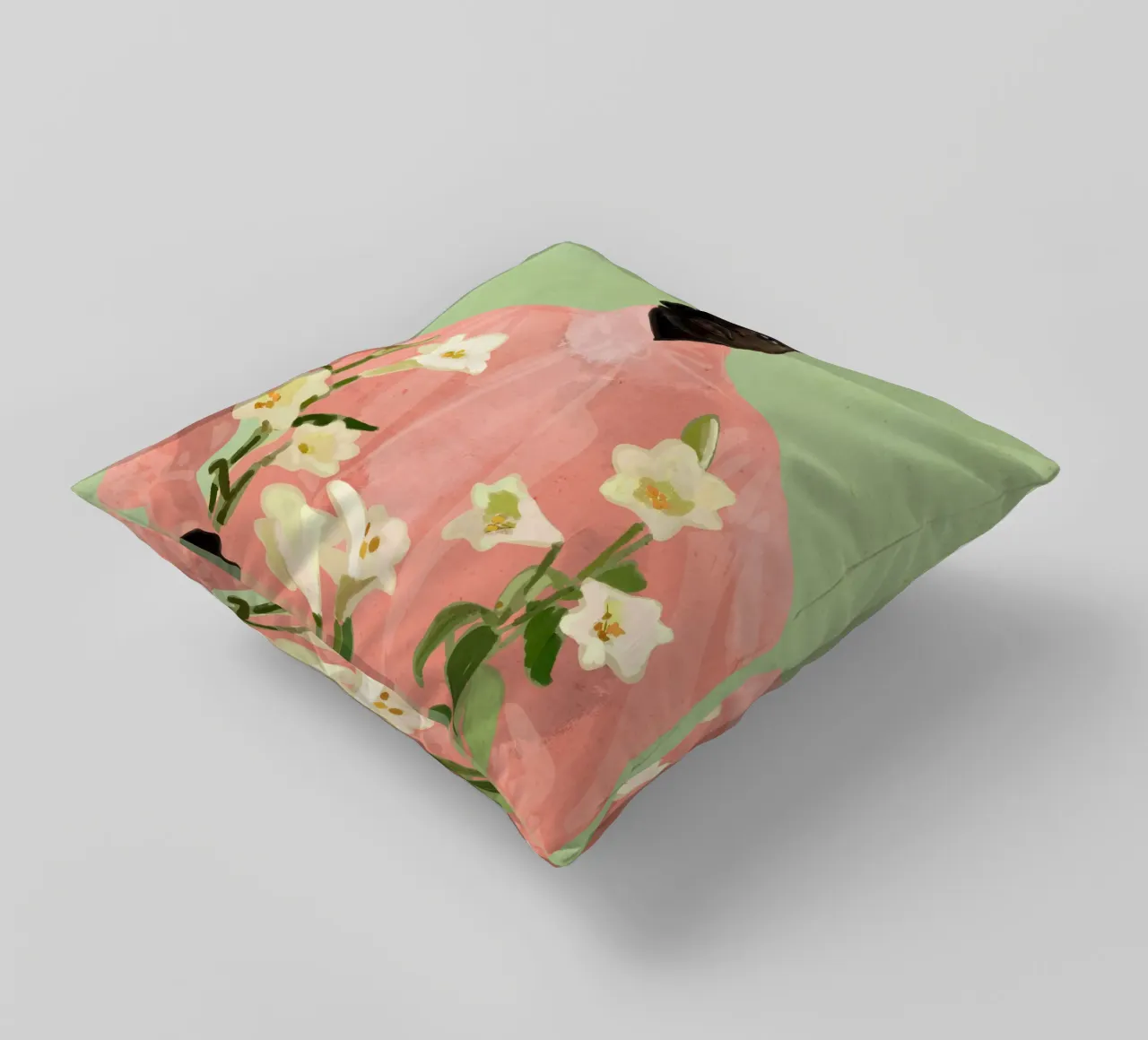 Ragazza con fiori in mano 3 cuscino da ThingDesign