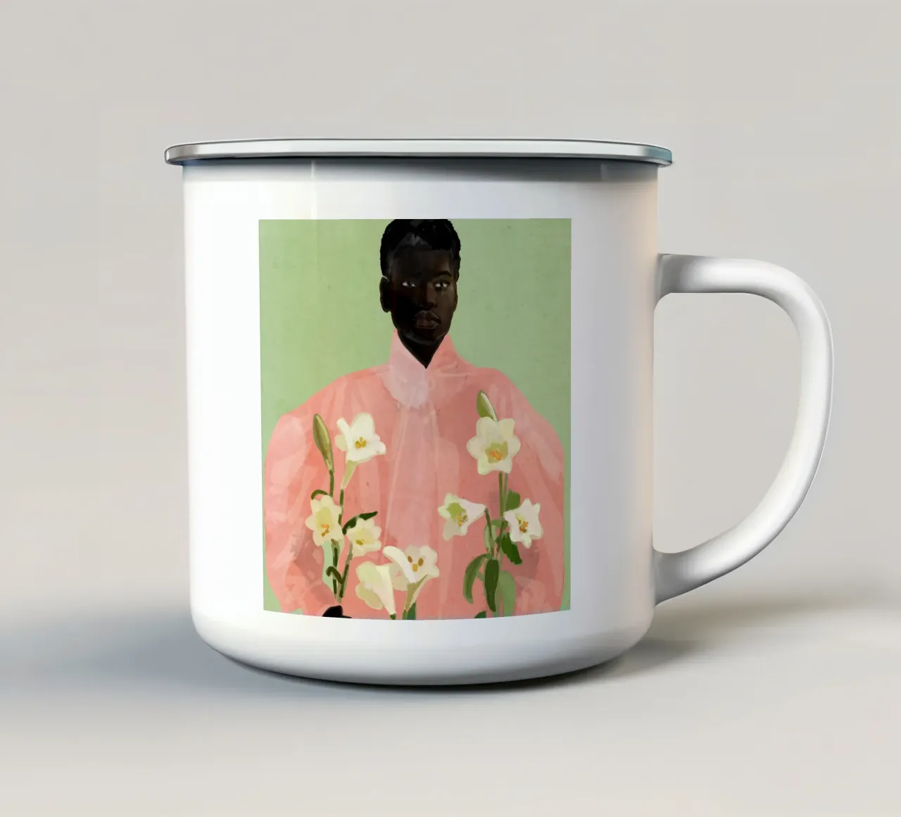 Ragazza con fiori in mano 3 tazza in smalto da ThingDesign