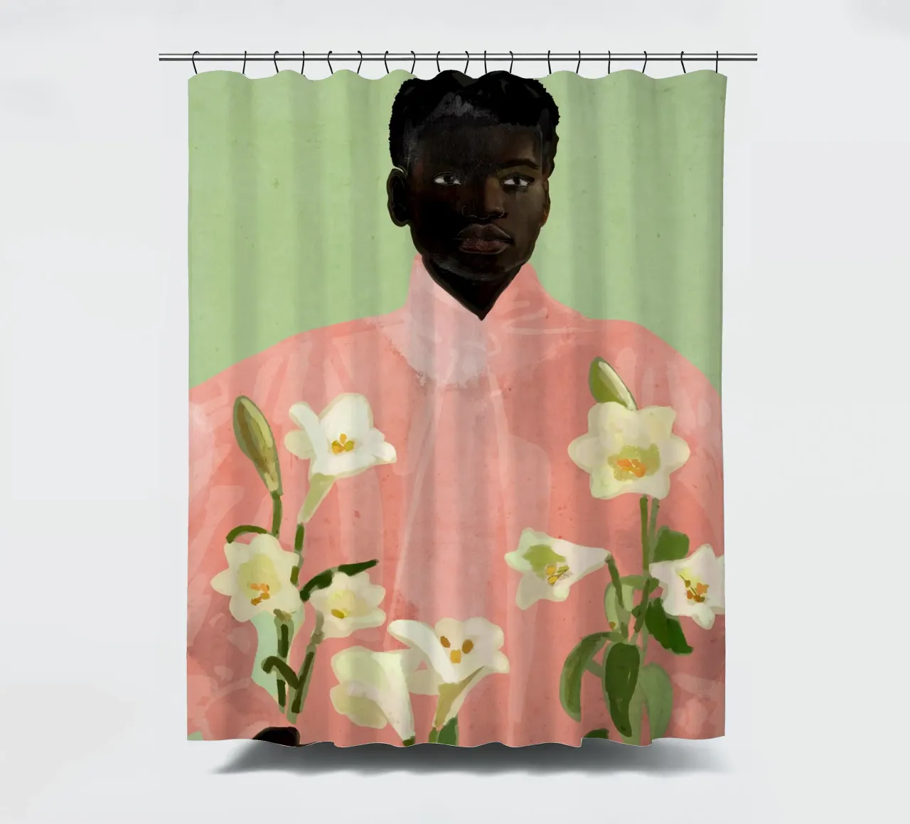 Ragazza con fiori in mano 3 tenda da doccia da ThingDesign