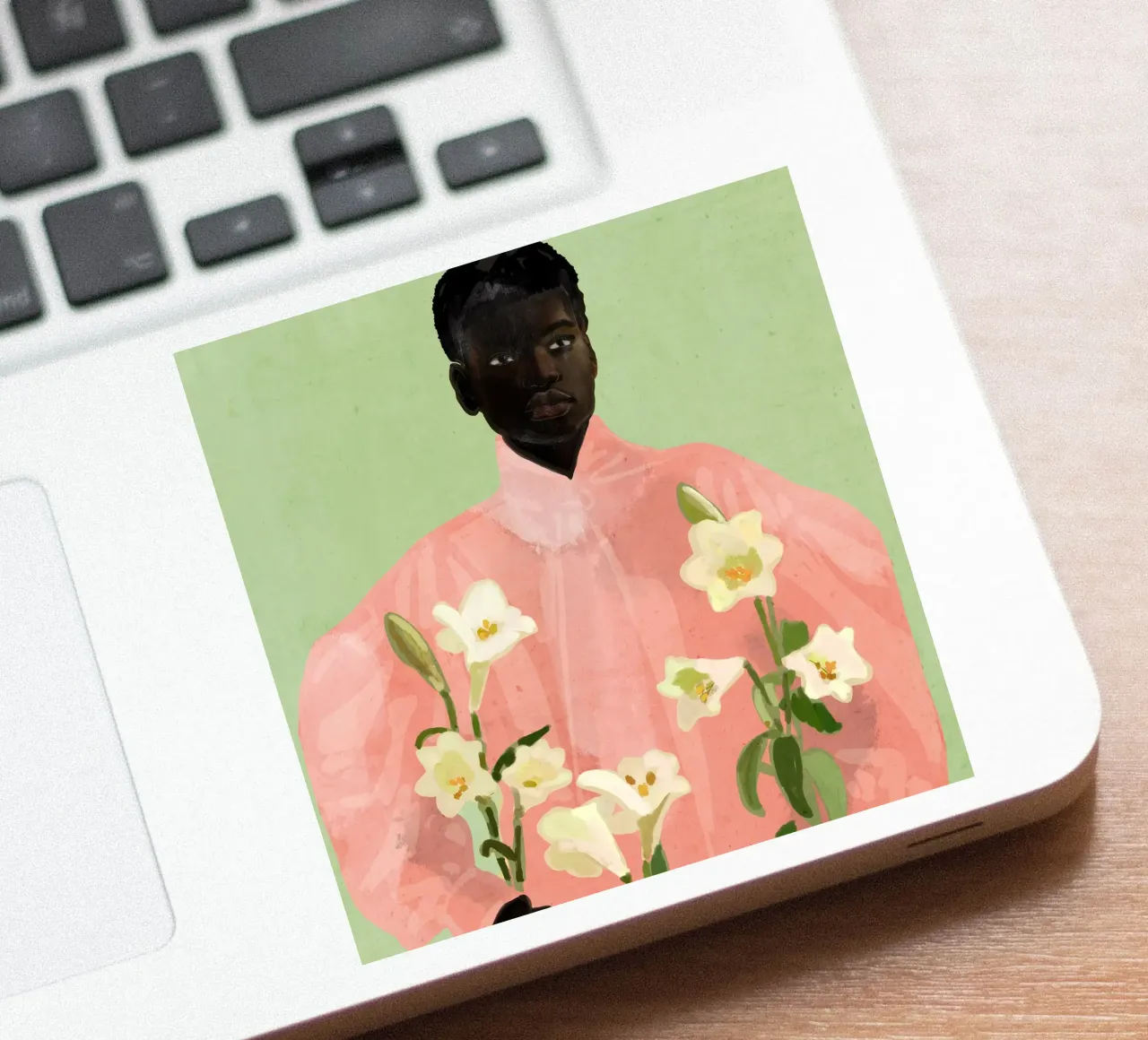 Ragazza con fiori in mano 3 adesivo da ThingDesign