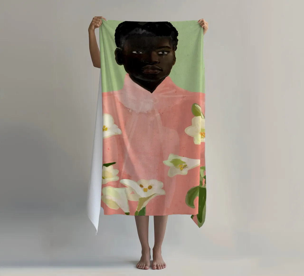 Ragazza con fiori in mano 3 telo mare da ThingDesign