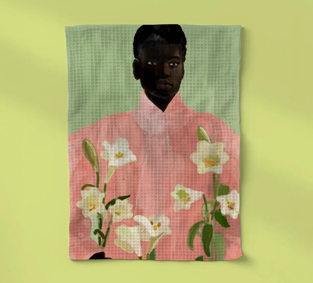 Ragazza con fiori in mano 3 canovaccio da cucina da ThingDesign