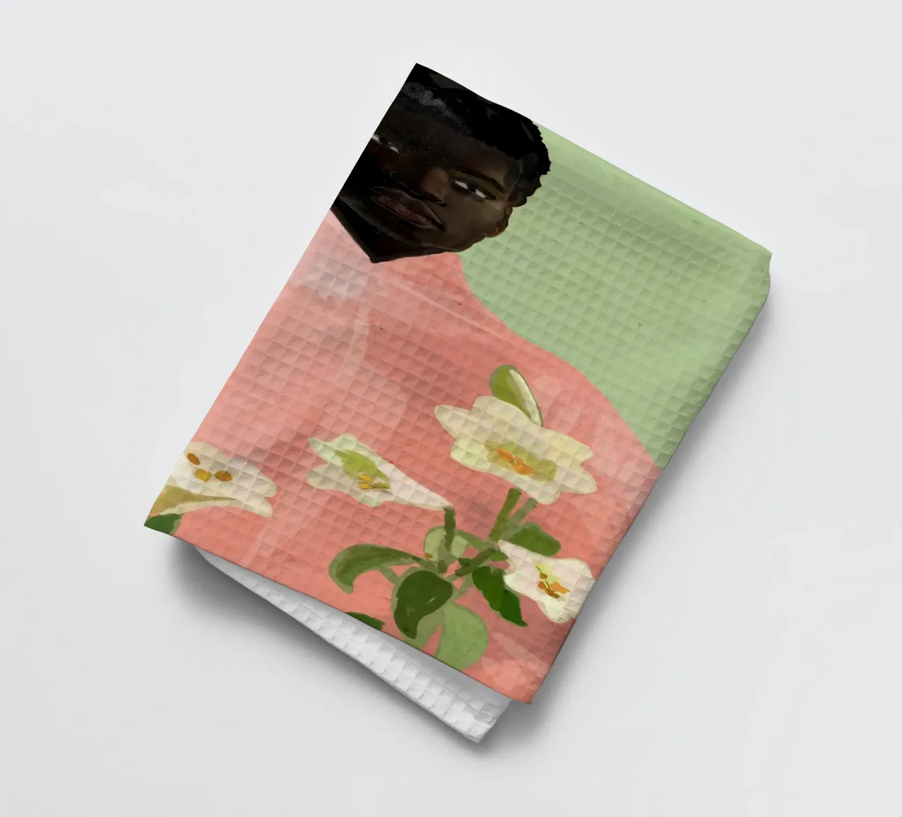 Ragazza con fiori in mano 3 canovaccio da cucina da ThingDesign