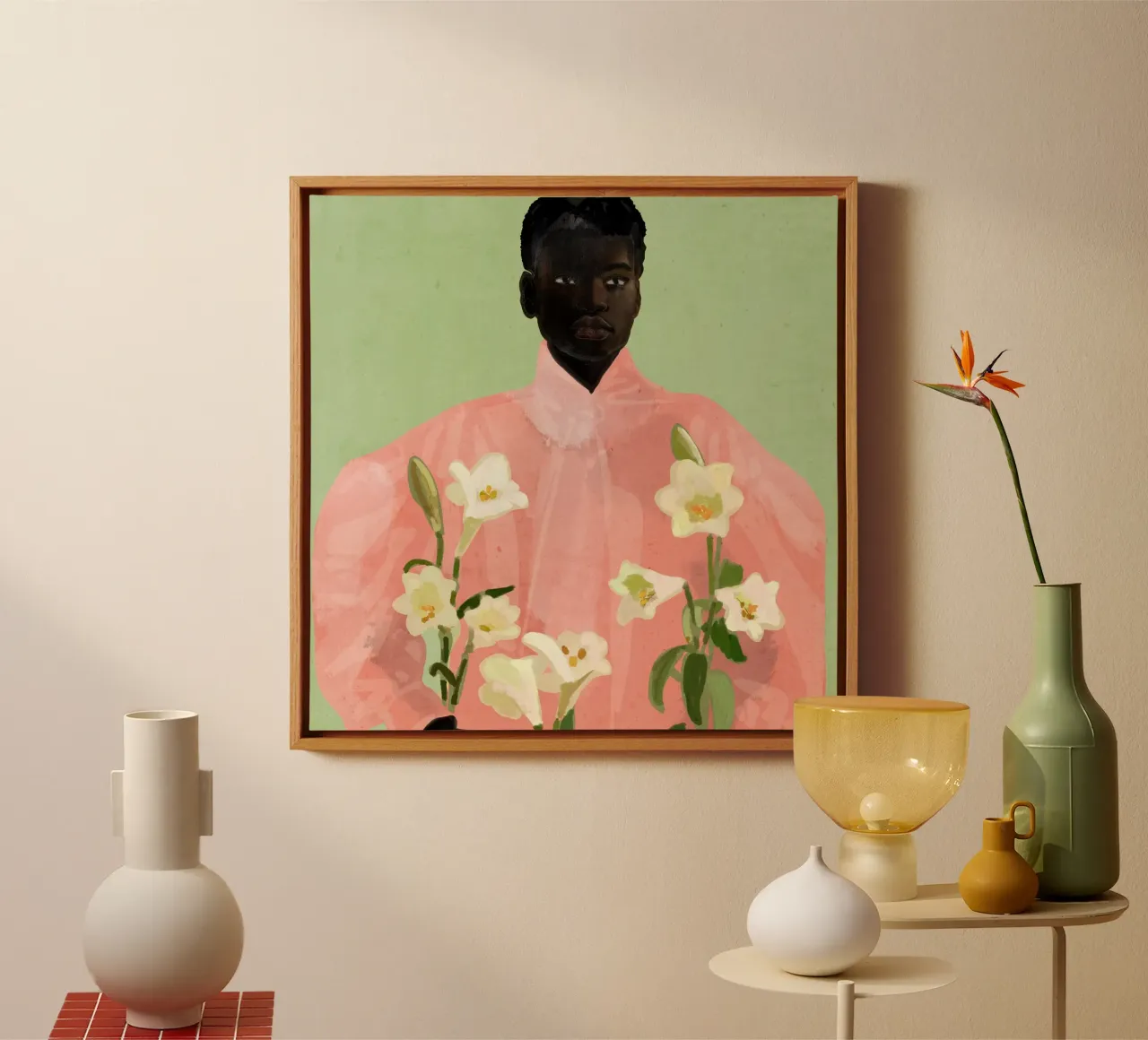 Ragazza con fiori in mano 3 tela da ThingDesign