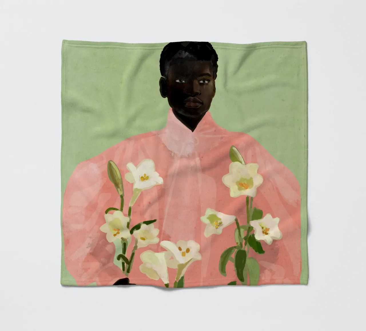 Ragazza con fiori in mano 3 coperta in pile da ThingDesign