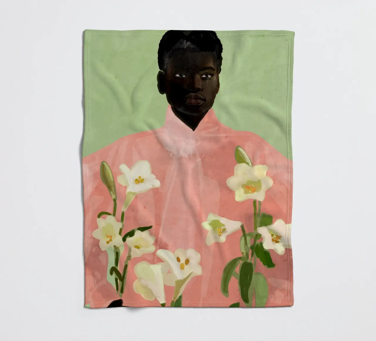 Ragazza con fiori in mano 3 coperta in pile da ThingDesign