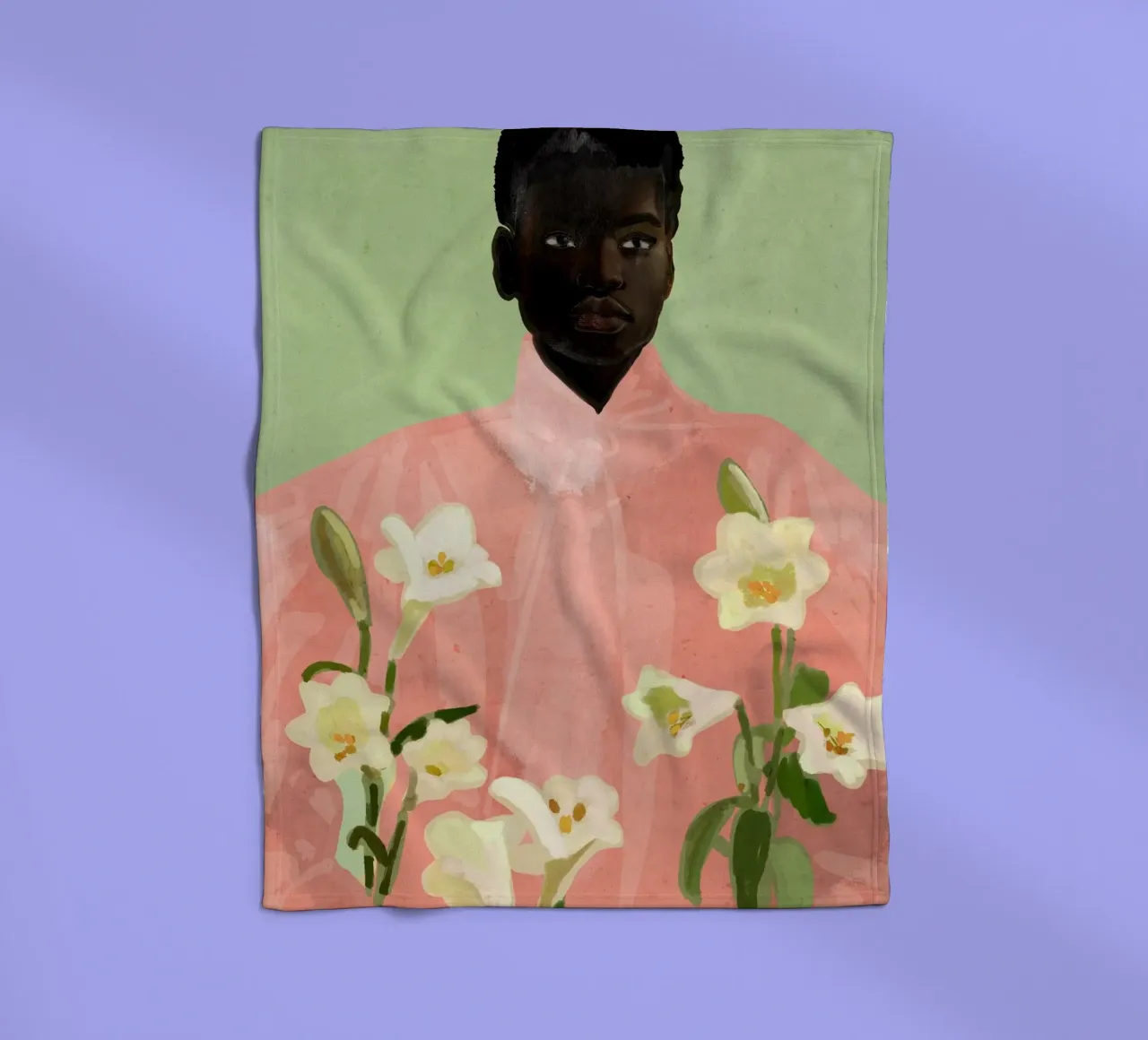 Ragazza con fiori in mano 3 coperta in pile da ThingDesign