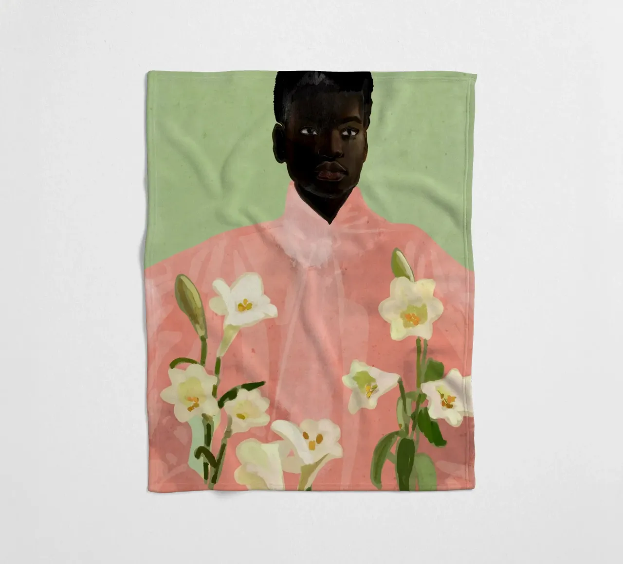 Ragazza con fiori in mano 3 coperta in pile da ThingDesign