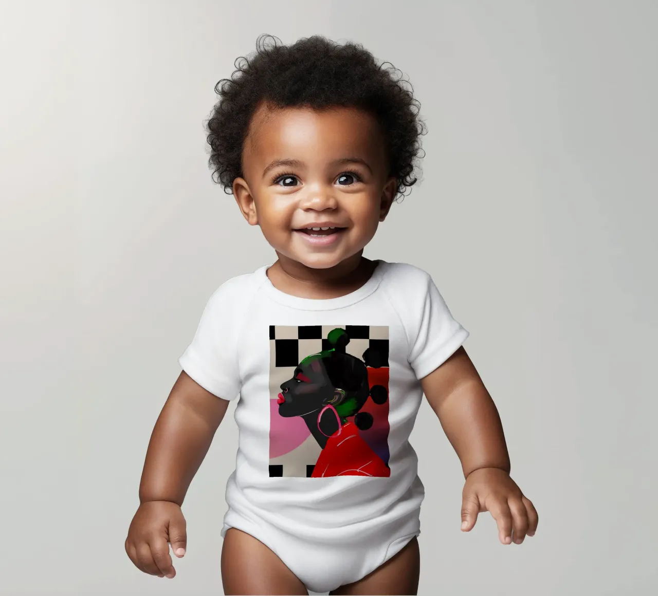 Girl Portrait 14 short-sleeve baby romper by ThingDesign
