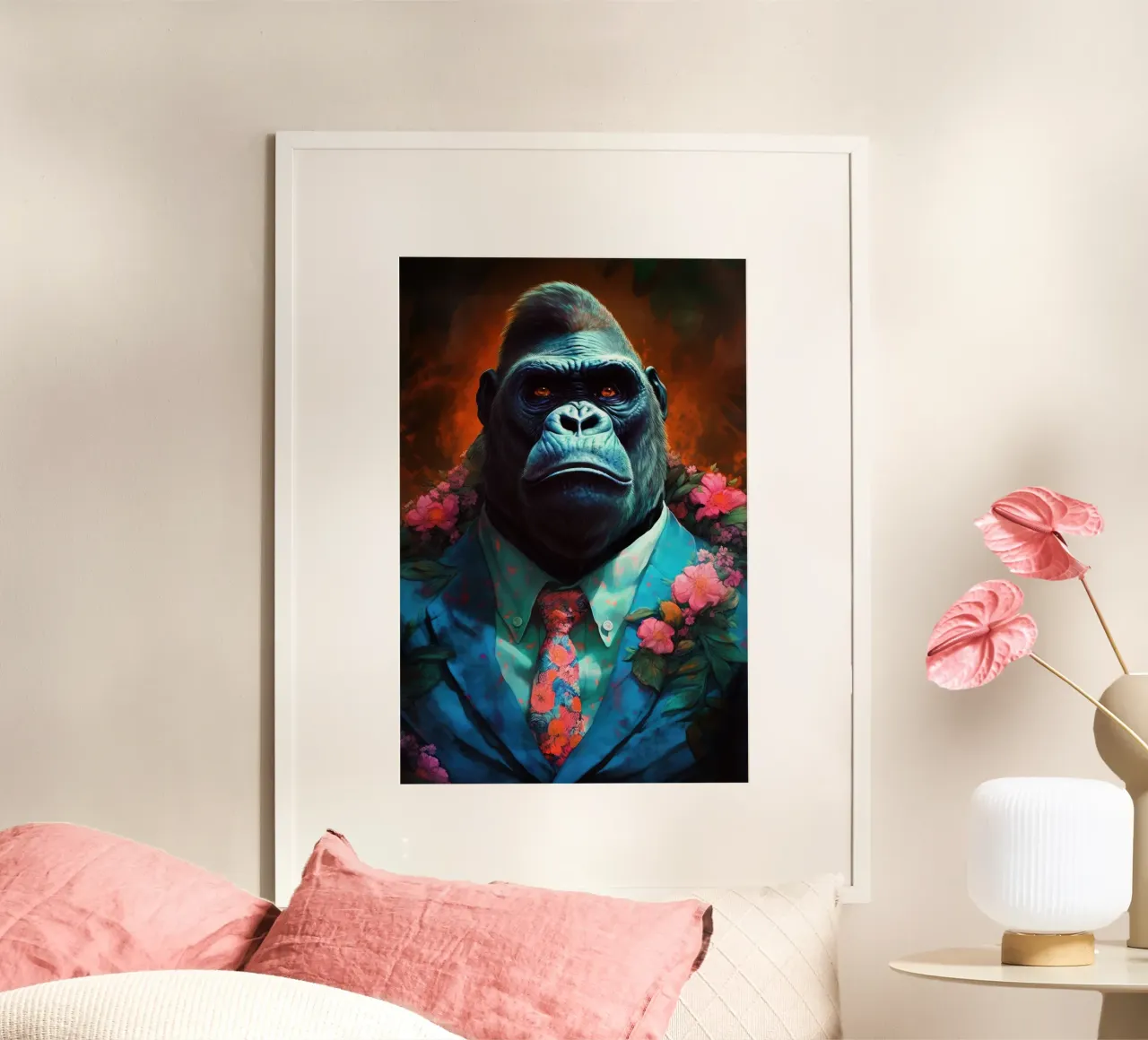 Arte animale gorilla hipster poster con telaio in alluminio da Justyna Jaszke JBJart