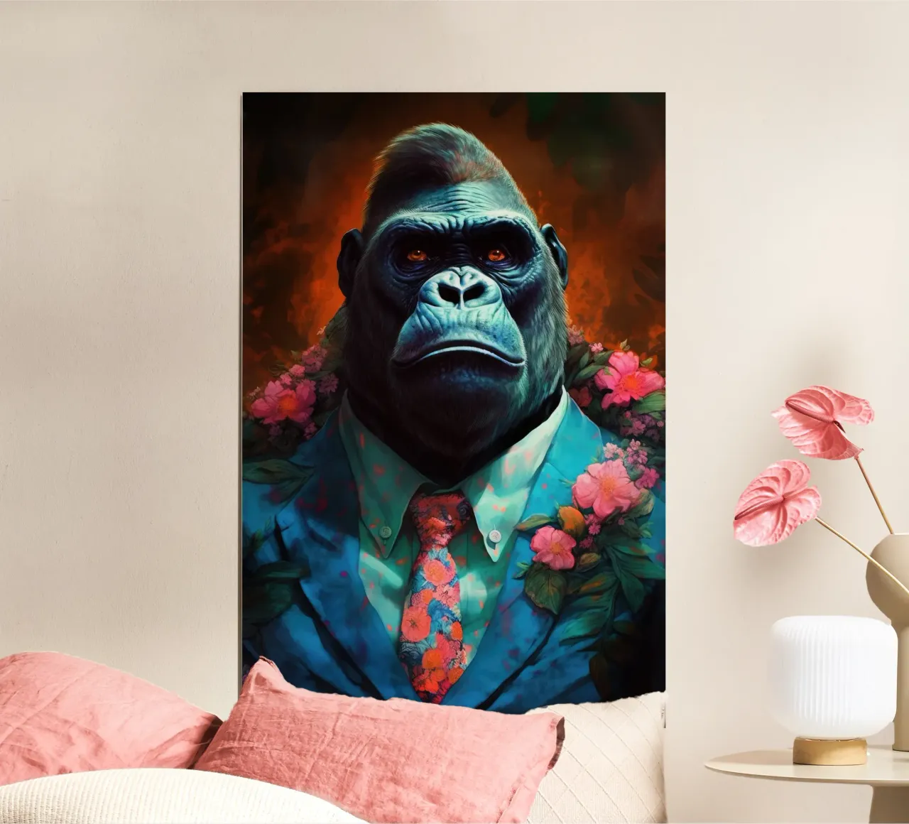 Arte animale gorilla hipster poster con telaio in alluminio da Justyna Jaszke JBJart